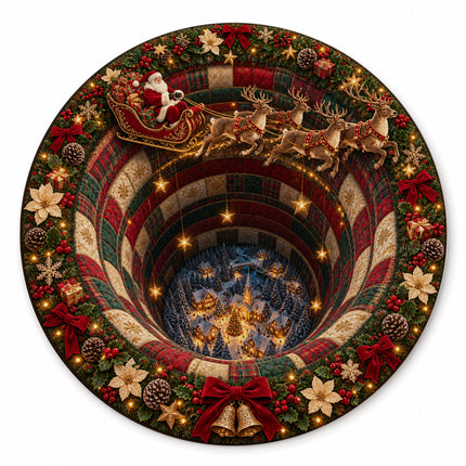 Christmas Round Doormat with Santa Reindeer Village