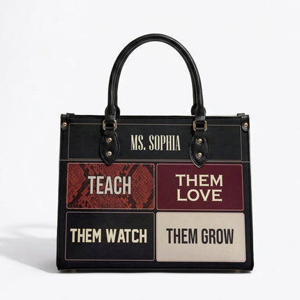 Personalized Teacher Leather Handbag Color Block Teach Love
