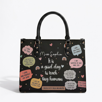 Personalized Teacher Leather Handbag Black Affirmations