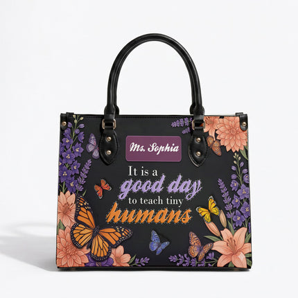 Personalized Teacher Leather Handbag Butterfly Tiny Humans