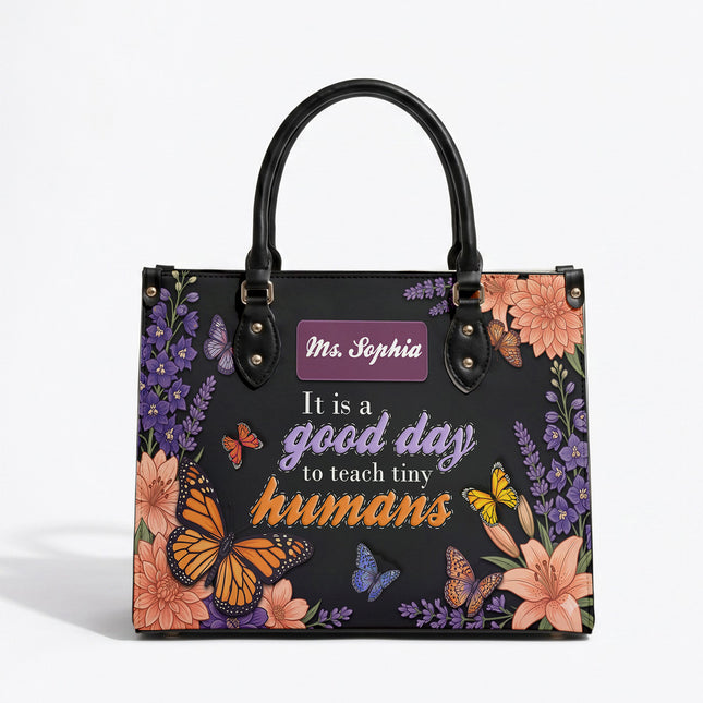 Personalized Teacher Leather Handbag Butterfly Tiny Humans