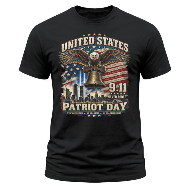 9/11 Patriot Day Never Forget American Eagle Liberty Bell Memorial T-Shirt