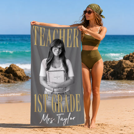 Personalized Teacher Beach Towel Custom Photo Name