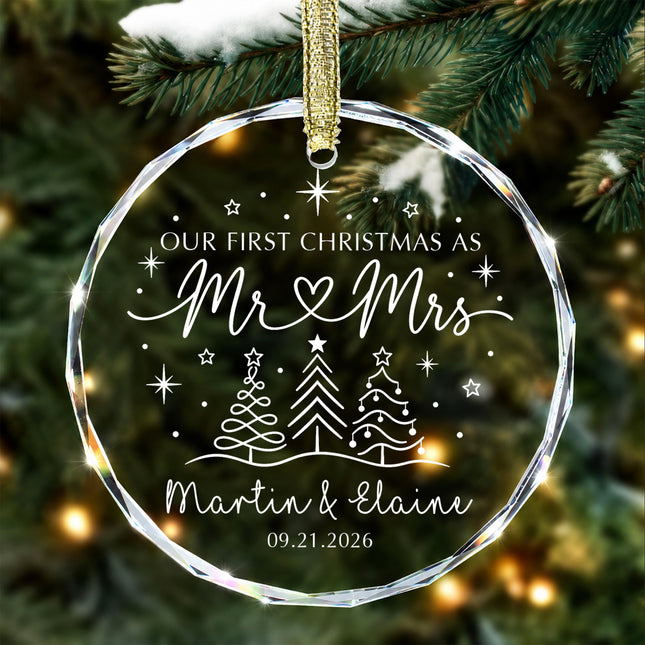 Personalized First Christmas Together Minimalist Christmas Trees Couple Glass Ornament