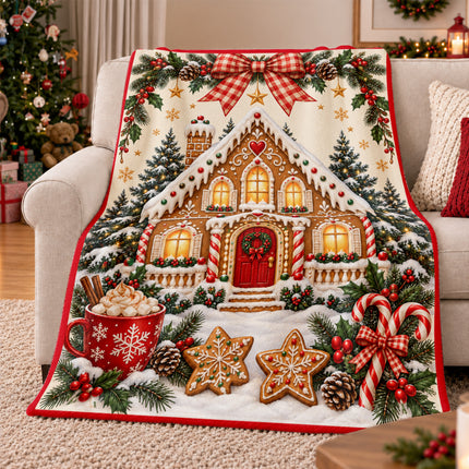 Christmas Gingerbread House Fleece Blanket Cozy Holiday Decor
