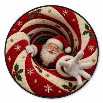 Santa Christmas Round Doormat Peppermint Swirl Welcome Rug