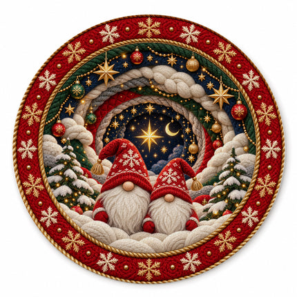 Christmas Round Doormat with Cozy Gnome Star Scene