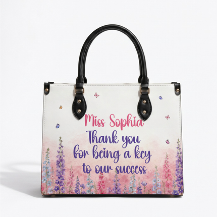 Personalized Teacher Leather Handbag Watercolor Floral Thank You