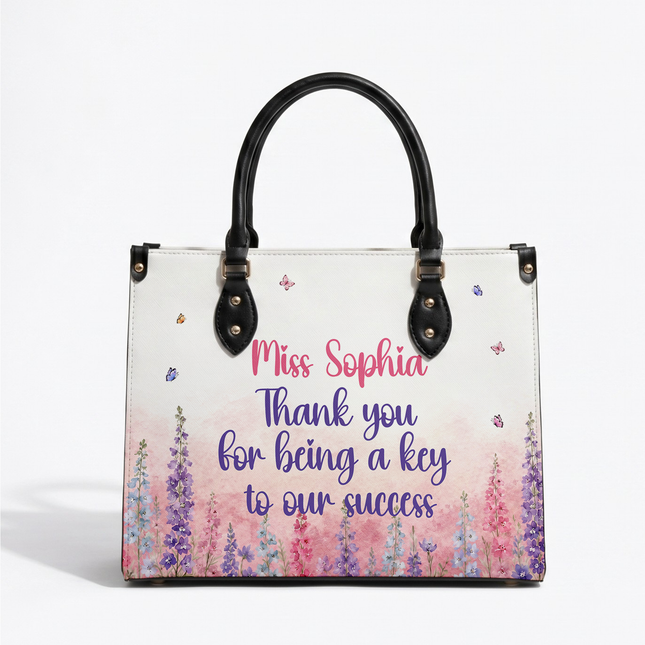 Personalized Teacher Leather Handbag Watercolor Floral Thank You