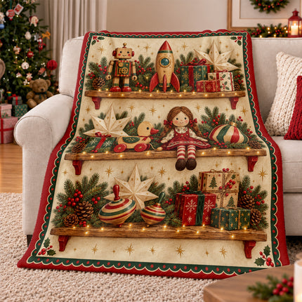 Christmas Fleece Blanket with Vintage Toy Shelf