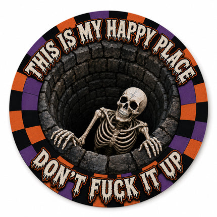 Halloween Round Rug Skeleton Happy Place Funny Doormat