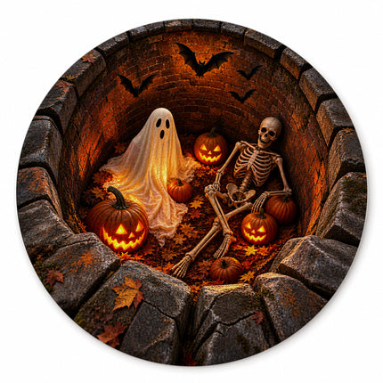 Halloween Round Rug Ghost Skeleton Pumpkin Pit Doormat