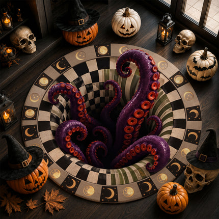 Halloween Tentacle Portal Round Rug 3D Purple Monster Doormat
