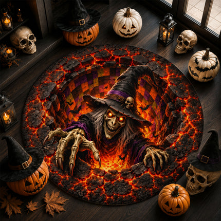 Halloween Witch Fire Pit Round Rug Scary Lava Monster Doormat