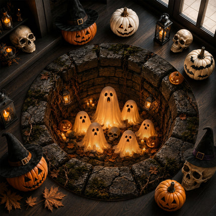 Halloween Ghost Pit Round Rug Spooky Pumpkin Skull Doormat