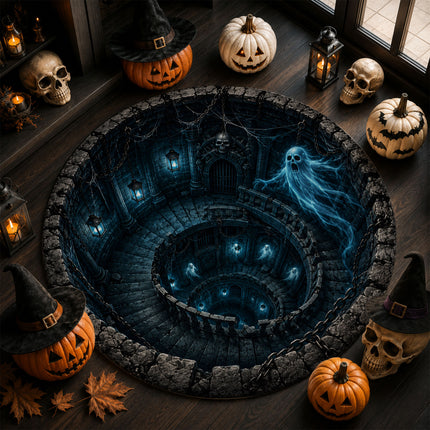 Halloween Round Rug Haunted Ghost Dungeon 3D Illusion Doormat