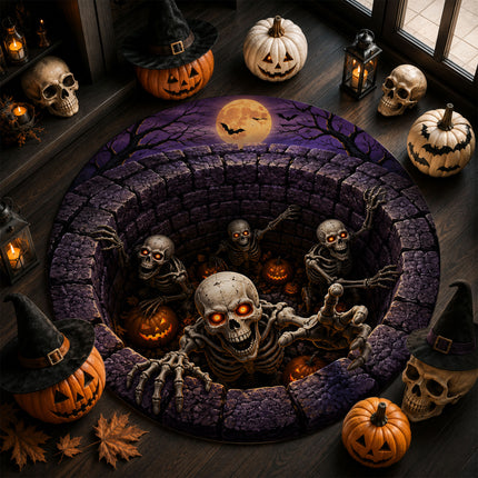Halloween Round Rug Skeleton Grave 3D Illusion Doormat