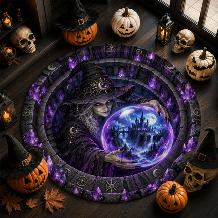 Halloween Crystal Ball Witch Round Rug Gothic Castle Doormat