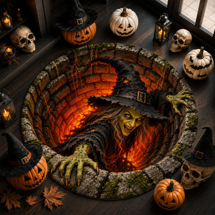 Halloween Evil Witch Well Round Rug Scary 3D Doormat