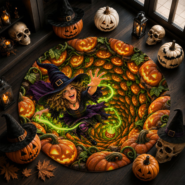 Halloween Witch Pumpkin Portal Round Rug Doormat