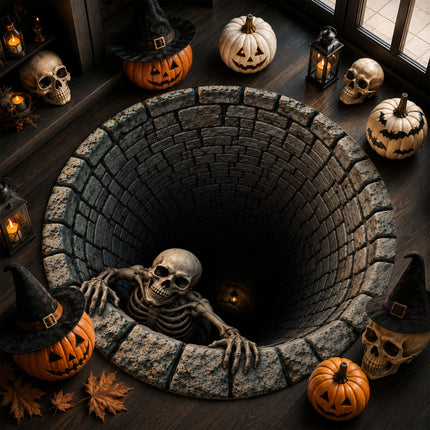 Halloween Round Rug Skeleton Well Spooky Doormat