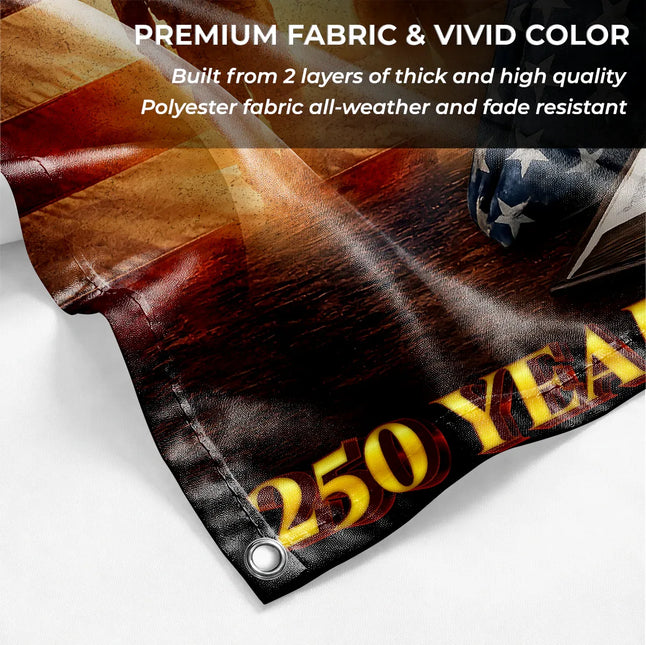 One Nation Under God Veteran Boots & Bible 250 Years House Flag