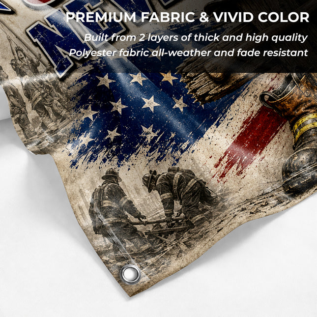 Patriot Day 25th Anniversary 343 Firefighter Cross Never Forget Grommet Flag