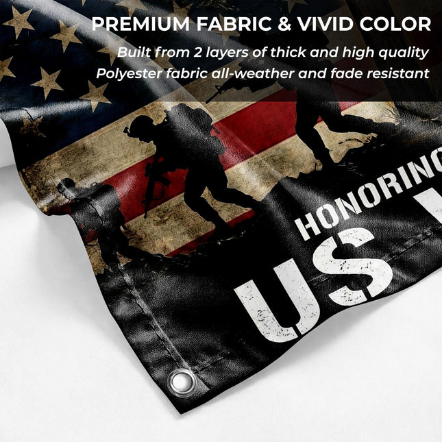 US Veteran Glowing Cross Soldier Silhouette America 250 House Flag
