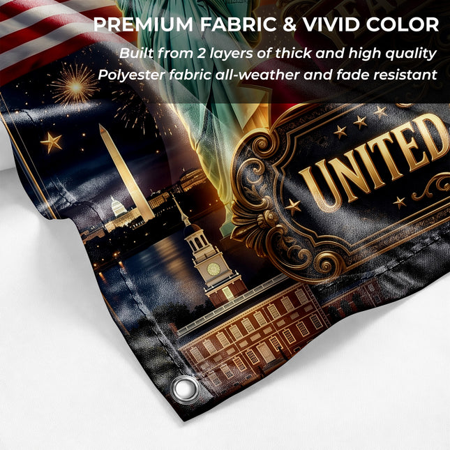 United States of America 250 Years of Freedom Liberty Bell Statue landmarks House Flag