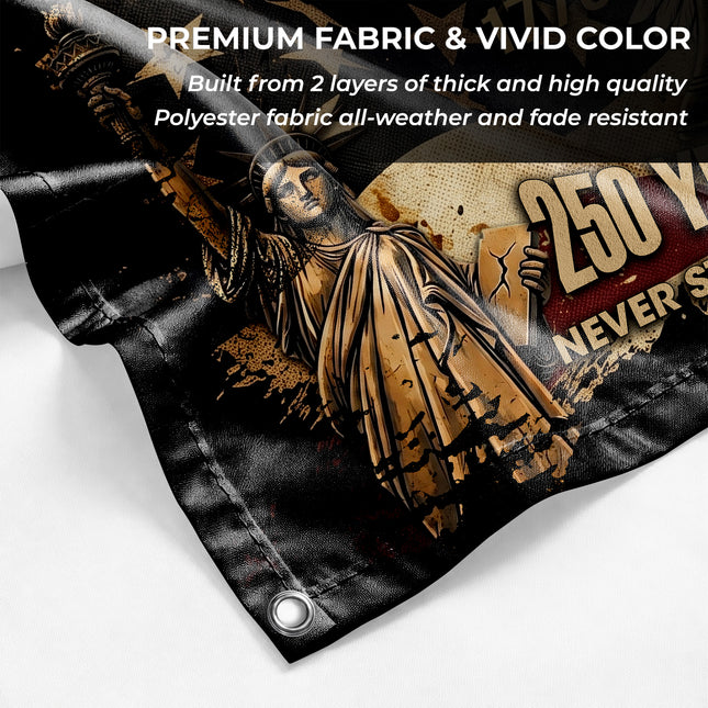 United States of America 250 Years of Freedom Never Stop Fighting Raised Fist House Flag