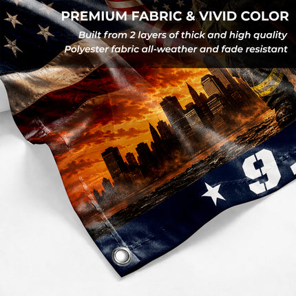 Patriot Day 25th Anniversary 343 Firefighter Never Forget Grommet Flag