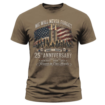 9/11 25th Anniversary Never Forget Patriot Day Memorial American Flag T-Shirt