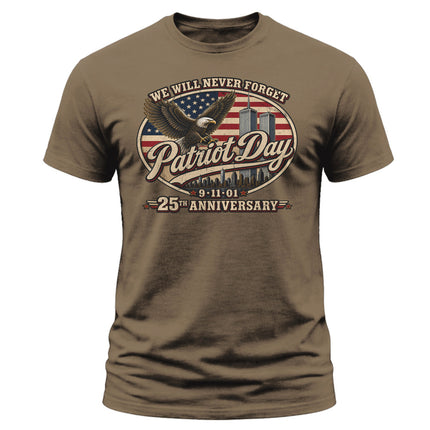 Patriot Day 9/11 25th Anniversary Never Forget American Eagle T-Shirt