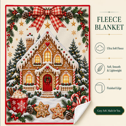 Christmas Gingerbread House Fleece Blanket Cozy Holiday Decor