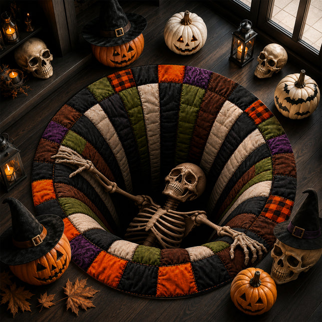 Halloween Round Rug Skeleton Pit 3D Illusion Doormat