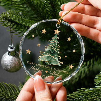 Personalized First Christmas Together Gold Christmas Tree Glass Ornament