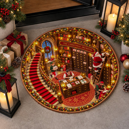 Santa Workshop Round Rug Christmas Archives Holiday Doormat