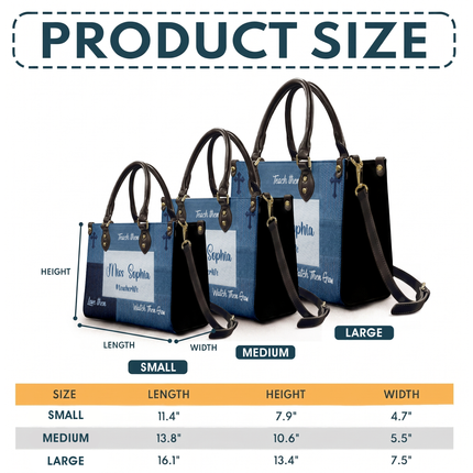 Personalized Teacher Leather Handbag Denim Floral Tiny Humans