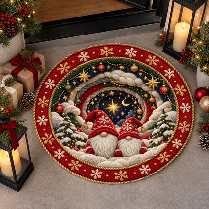 Christmas Round Doormat with Cozy Gnome Star Scene
