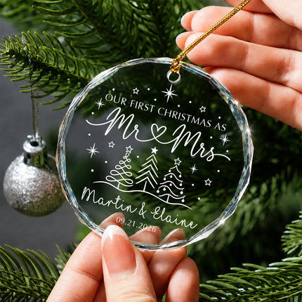 Personalized First Christmas Together Minimalist Christmas Trees Couple Glass Ornament