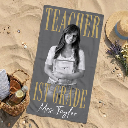 Personalized Teacher Beach Towel Custom Photo Name
