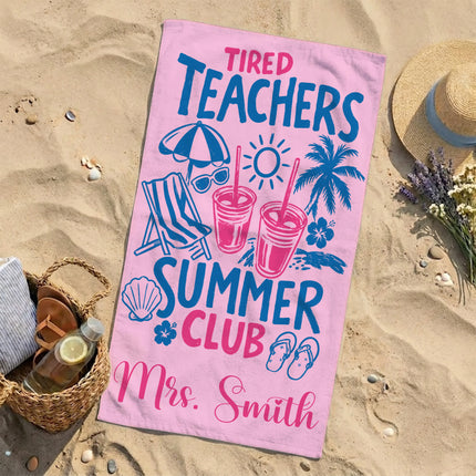Personalized Teacher Beach Towel Summer Club Custom Name