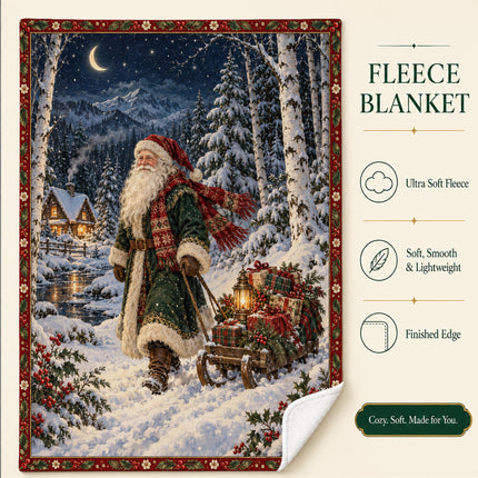 Christmas Fleece Blanket with Santa Snowy Journey