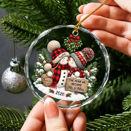 Personalized Snowman Couple First Christmas Together Glass Ornament