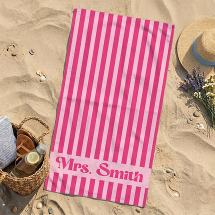 Personalized Teacher Beach Towel Striped Name