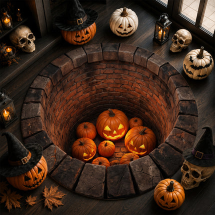 Halloween Round Rug Jack O Lantern Pumpkin Well Doormat