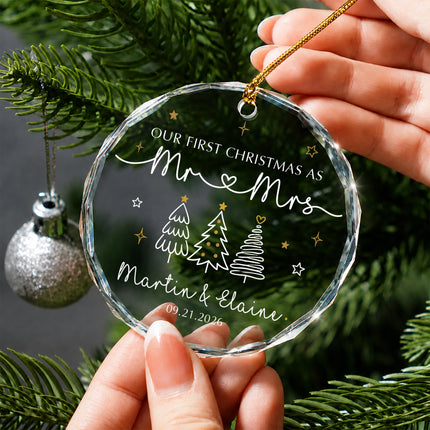 Personalized First Christmas as Mr and Mrs Glass Ornament