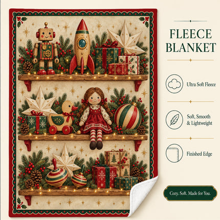 Christmas Fleece Blanket with Vintage Toy Shelf