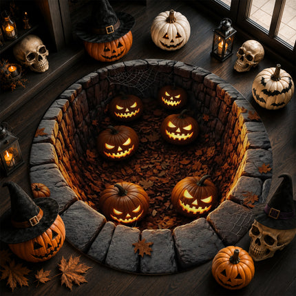 Halloween Round Rug Jack O Lantern Pumpkin Pit Doormat