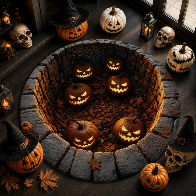 Halloween Round Rug Jack O Lantern Pumpkin Pit Doormat